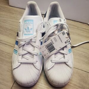 Adidas Superstar J shoe white light blue colorway Mens 5.5 NEW Hardshell